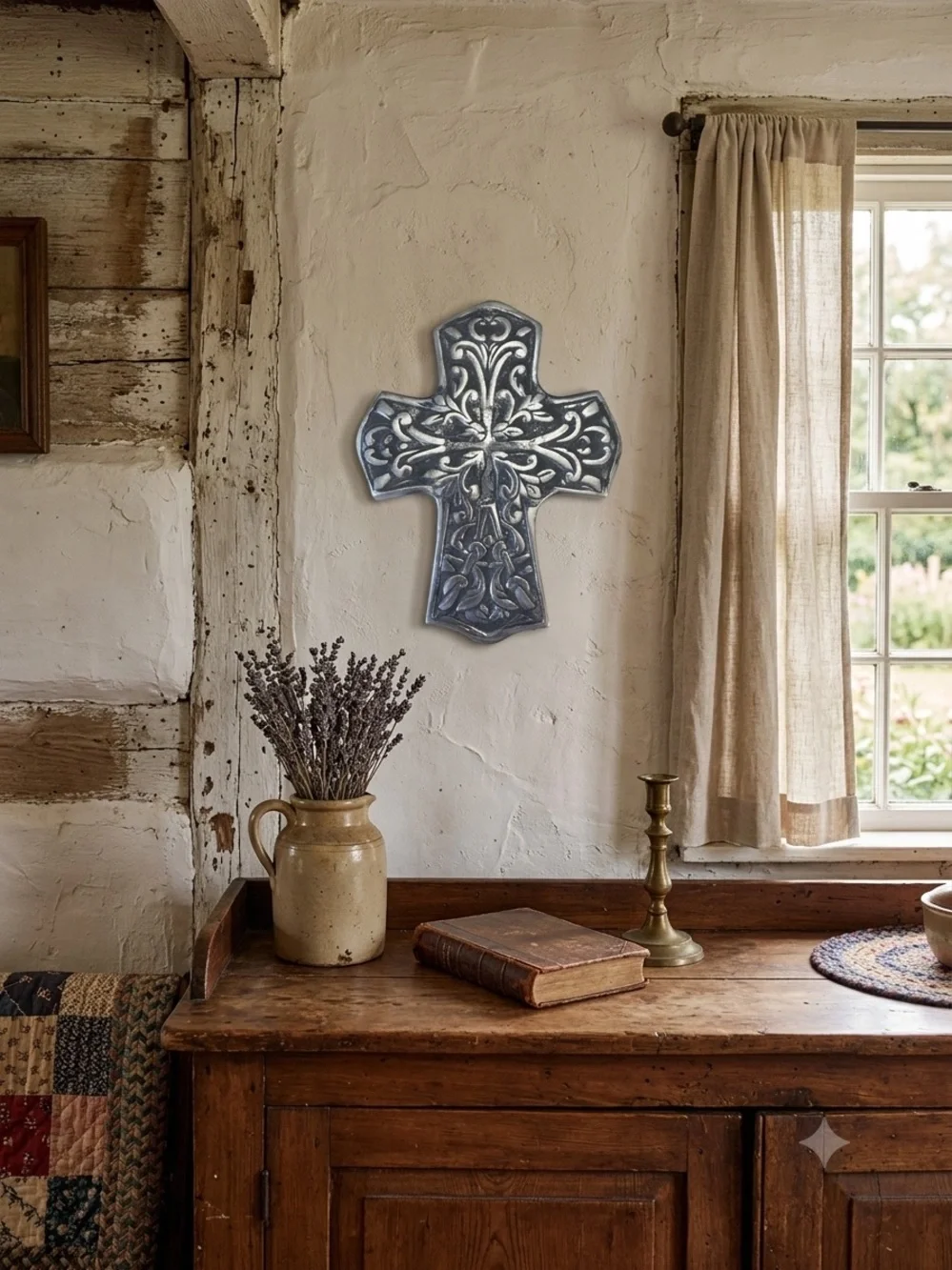 Decorative Metal Cross Wall Art - Silver